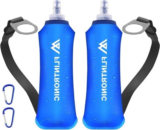 Bottiglia di plastica morbida 500ml/17oz con cerniera TPU pieghevole - con cinturino per polso e clip per carabiner