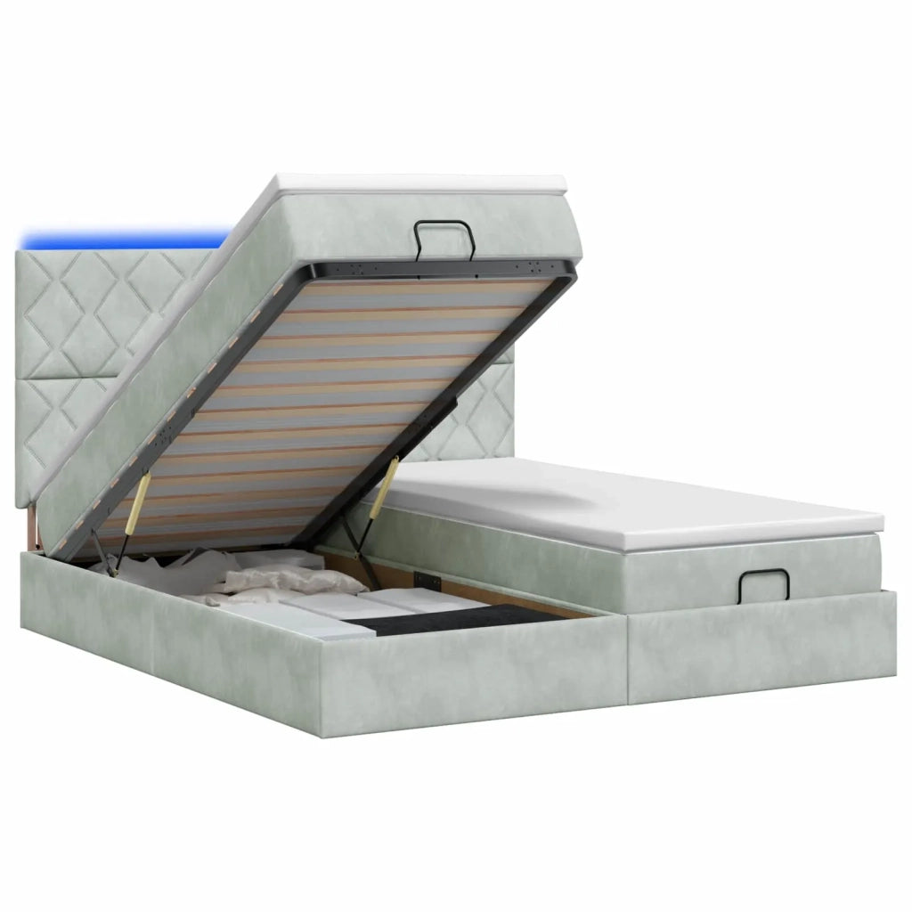 Letto Ottomano con Materasso e LED Grigio Chiaro 160 x 200 cm 3458508