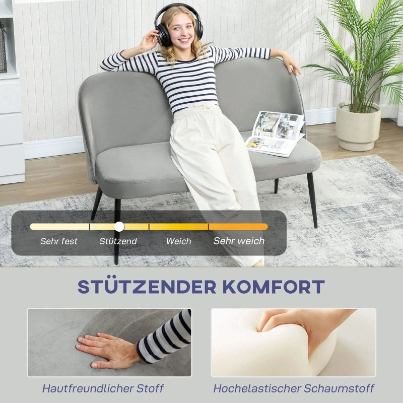 Divano dritto 2 posti con schienale ergonomico e piedini regolabili in metallo Grigio 127 × 63 × 84,5 cm