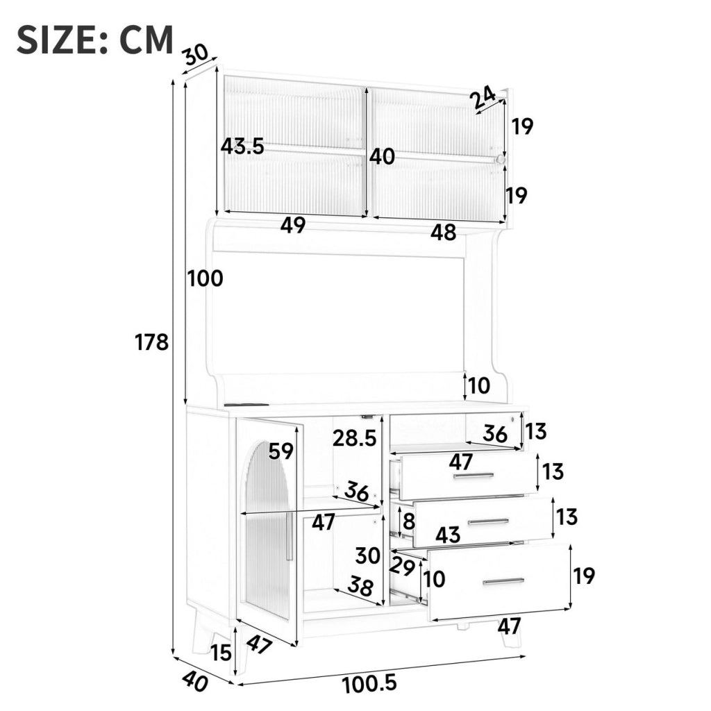 Credenza alta con frontale in acrilico, prese e USB