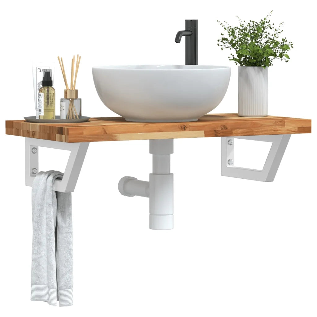 Ripiano a Parete per Lavabo in Acciaio e Massello di Acacia 3302742