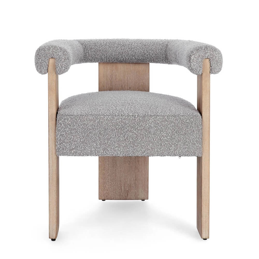 Sedia con Braccioli in Tessuto Bouclé e Struttura in Legno Nero - GORDON