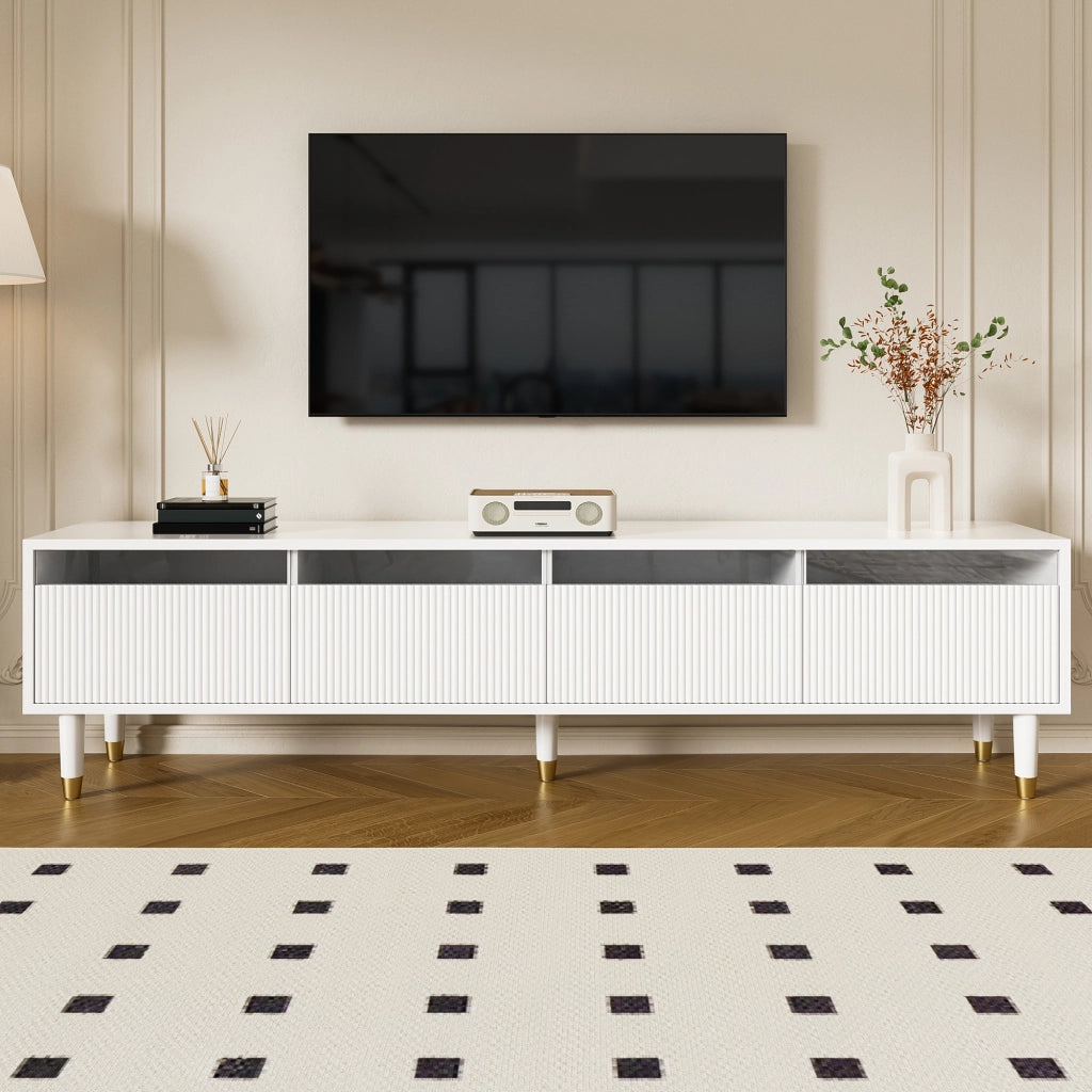 Mobile TV con 4 Cassetti e Passacavi; Stile Minimalista; Soggiorno; 178??35??45 cm; in MDF; Bianco