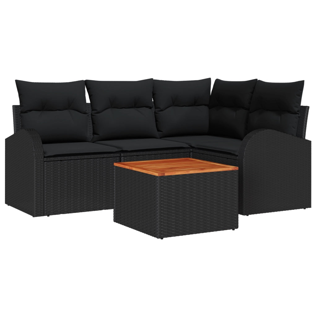 Set di divani giardino 5 pezzi con cuscini Nero Polyrattan Acacia