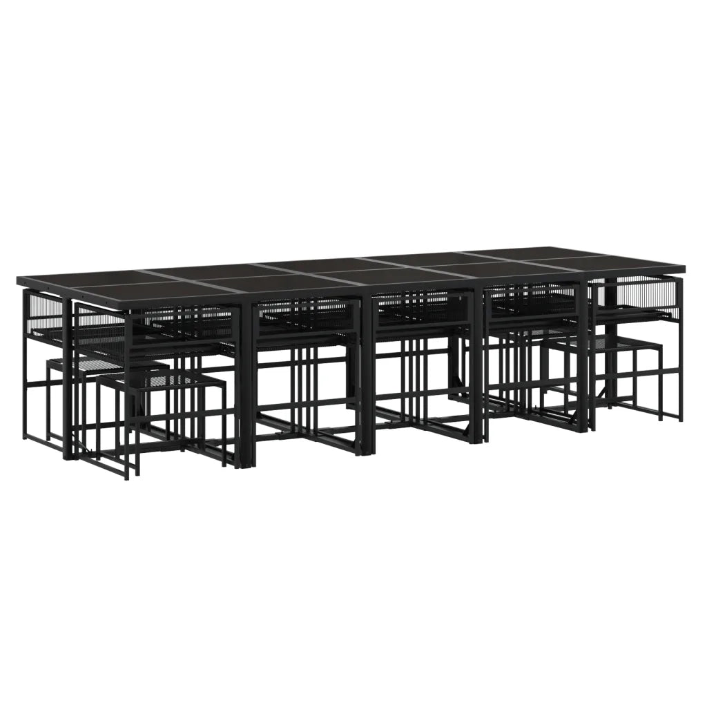 Set da Pranzo da Giardino 15 pz Nero in Polyrattan