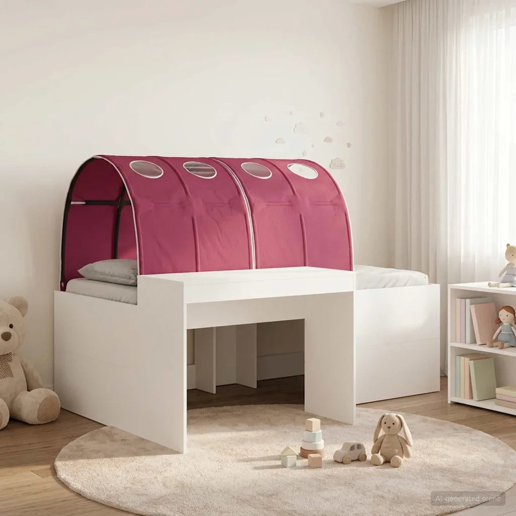 Letto con Tunnel 3 pcs Bianco e Rosso Legno multistrato