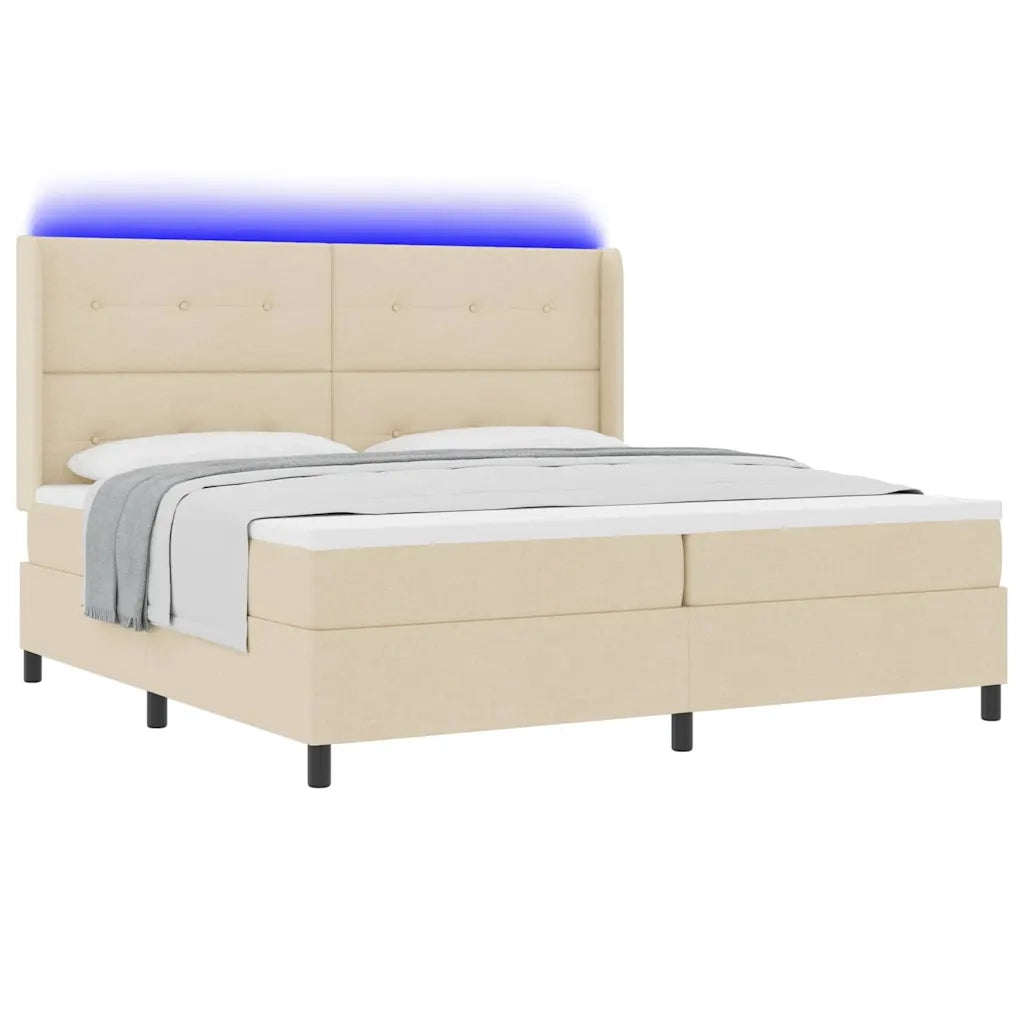 Letto a Sorgente LED con materasso Crema 200 x 200 cm Tessuto