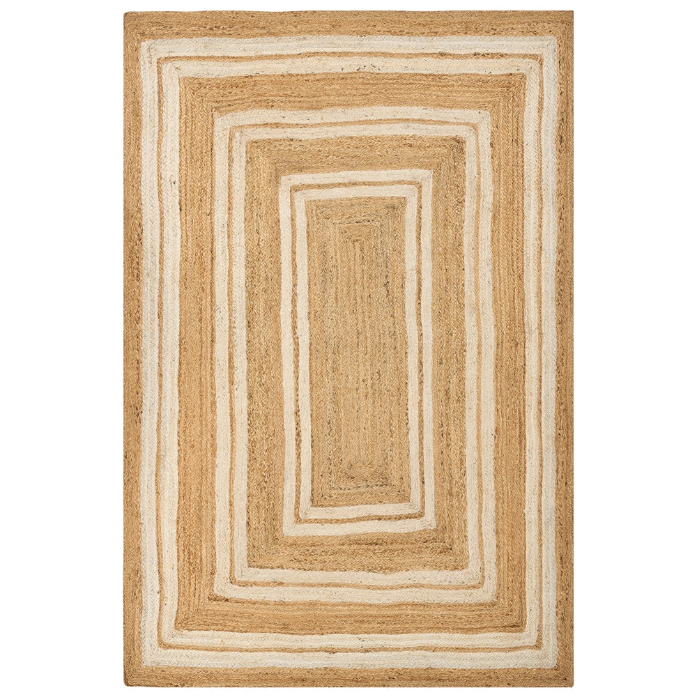 Tappeto di iuta naturale intrecciata con motivo geometrico Beige 200 x 300 cm stile boho camera da letto soggiorno