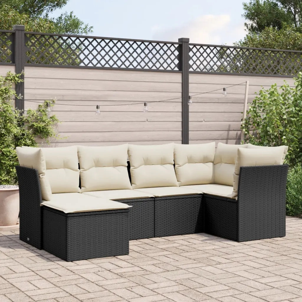 Set Divano da Giardino 6 pz con Cuscini-Sofa da Giardino-Divanetto da esterno Nero in Polyrattan 321121