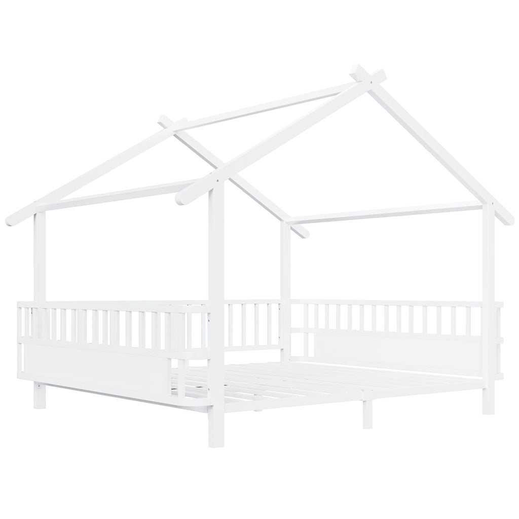 Letto per bambini in metallo a forma di casa 140 x 200 cm con sponde di sicurezza, design a tetto, colore bianco