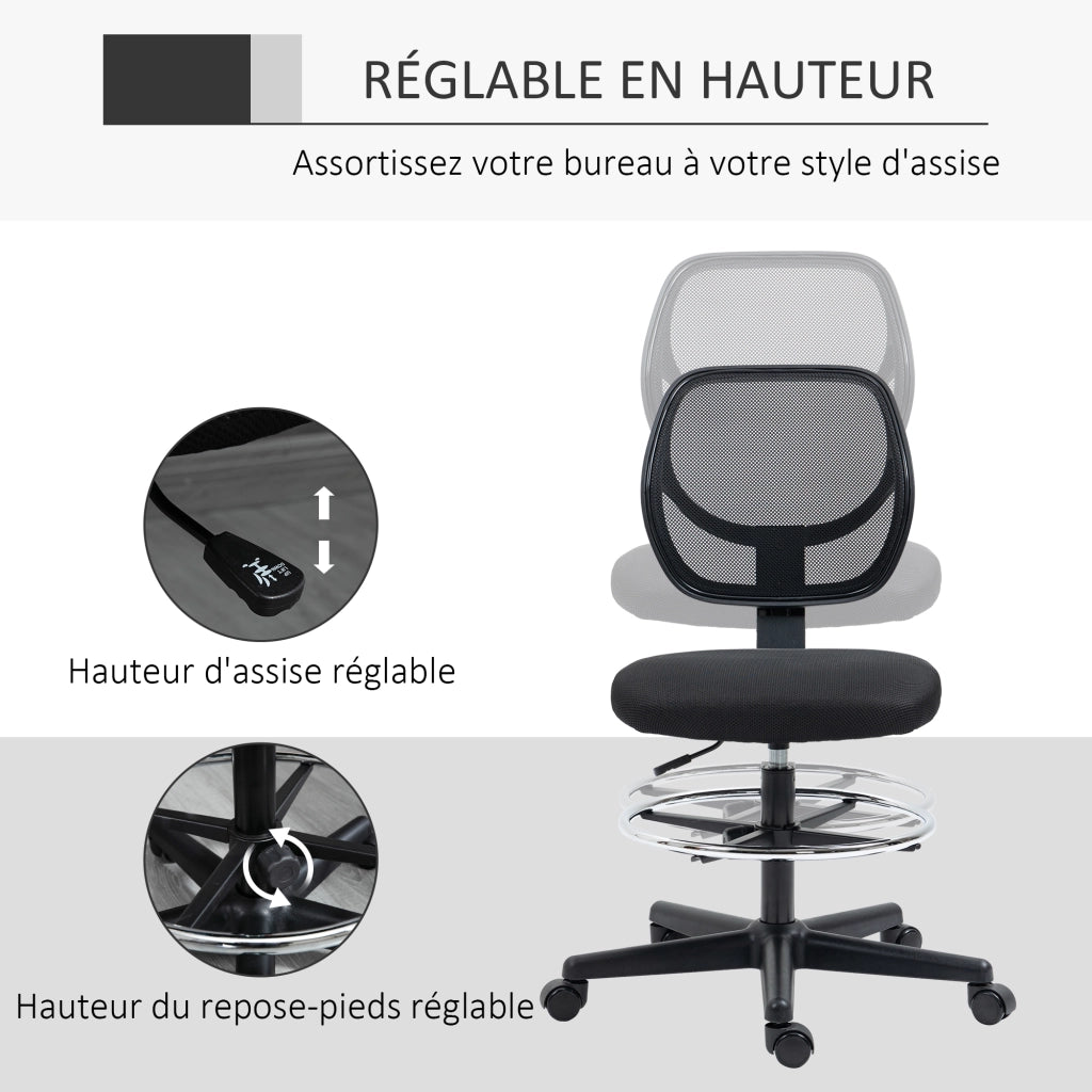 Sedia da ufficio regolabile in altezza con rete e poggiapiedi girevole ¨C Zephmum ¨C Nero 50-70 cm