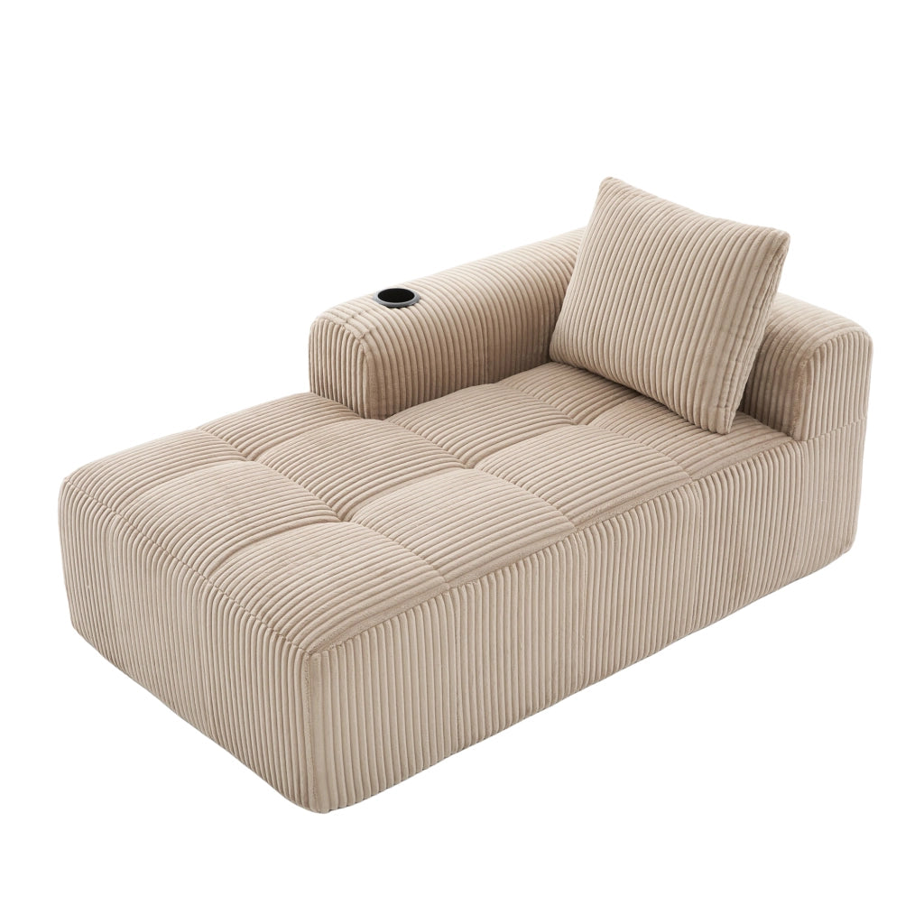 Fauteuil relax in tessuto corduroy con tasche laterali e portabicchieri, imbottitura in schiuma, compatto kaki
