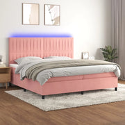Letto a Molle con Materasso e LED Rosa 200x200 cm in Velluto 3136268