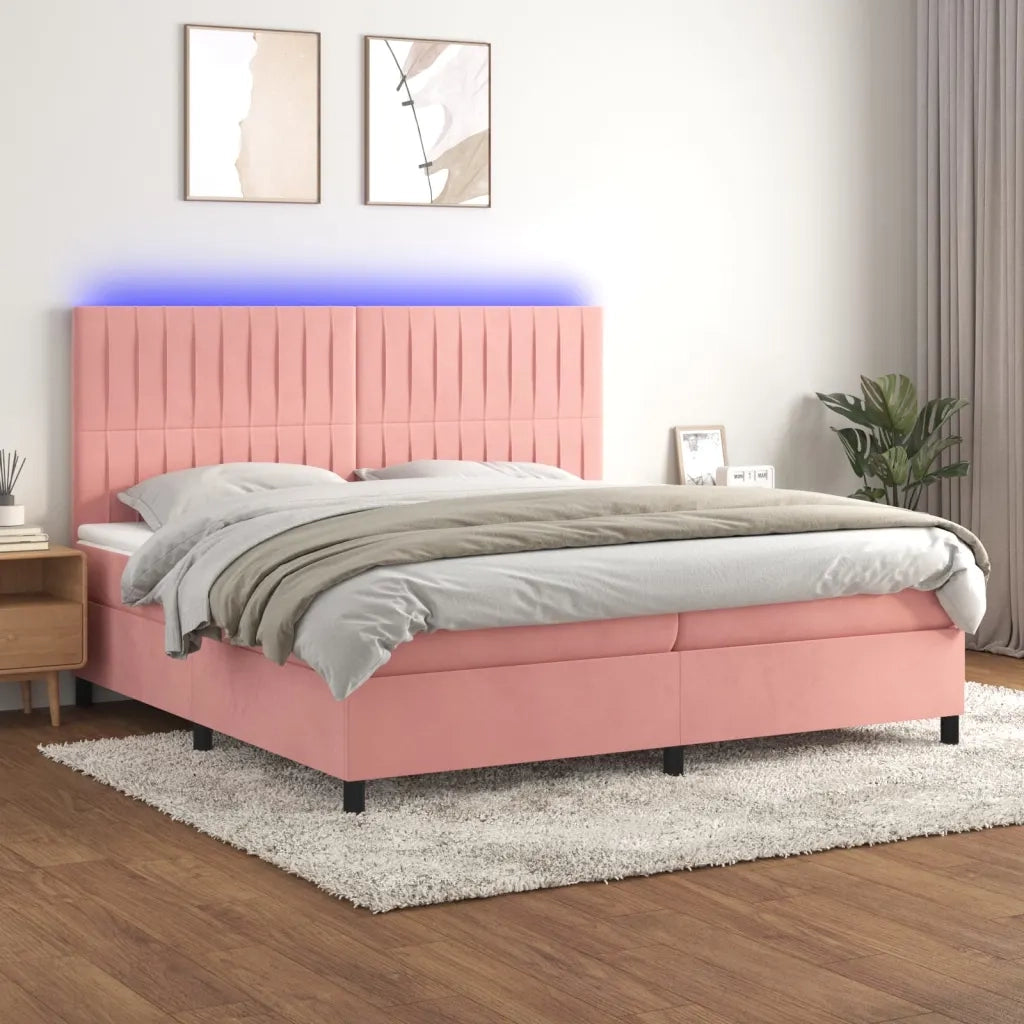 Letto a Molle con Materasso e LED Rosa 200x200 cm in Velluto 3136268