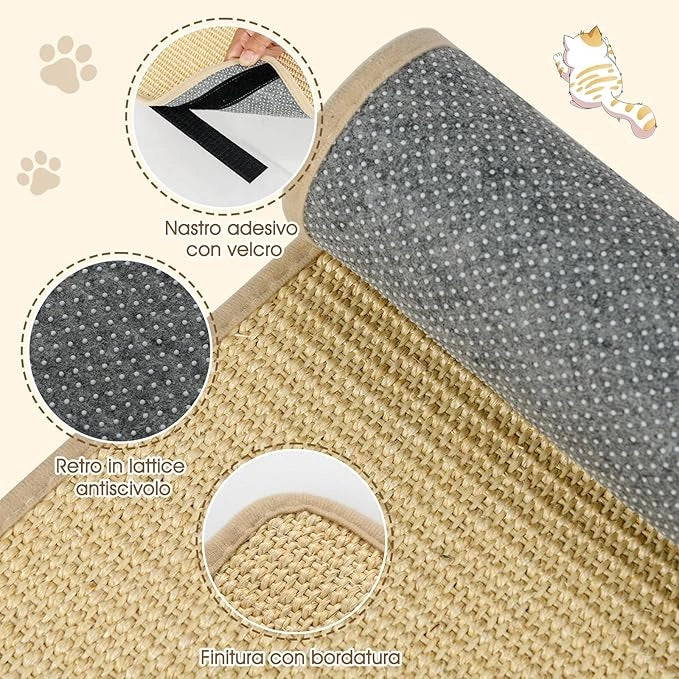 2 Tiragraffi per Gatti 80 x 50 cm, Tappeto Tiragraffi per Gatti in Sisal Naturale da Pavimento o da Parete, Proteggono Tappeti, Tessuti, Divani e Poltrone
