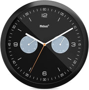 Orologio da muro in cristallo con termometro e igrometro / Plastica / Rond / Modello: 16100 / Colore: Nero, 26 cm di diametro
