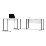 Scrivania Heling, Scrittoio multiuso, Tavolo per ufficio porta PC, Piano di lavoro, 200x200 h75 cm, Bianco e Grigio