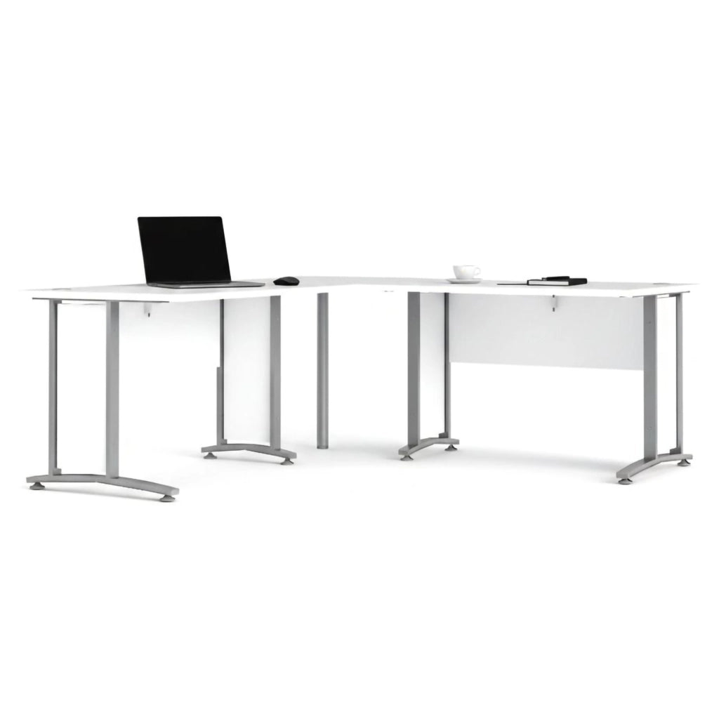 Scrivania Heling, Scrittoio multiuso, Tavolo per ufficio porta PC, Piano di lavoro, 200x200 h75 cm, Bianco e Grigio
