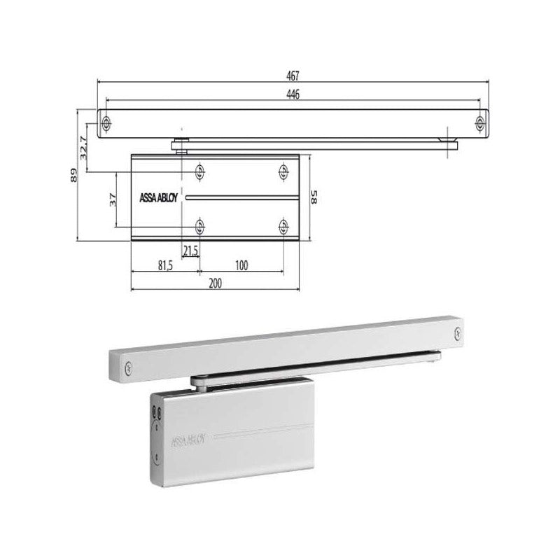 Piastra Chiudiporta Slitta Dc175 Argent.Assa Abloy