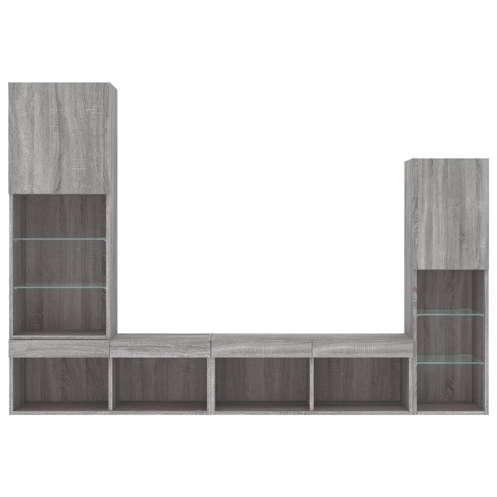 Mobili TV a Muro con LED 4pz Grigio Sonoma in Legno Multistrato 3216659