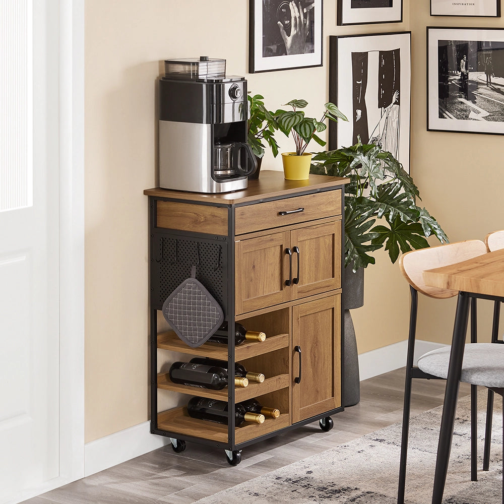 SoBuy Mobile Cucina Salvaspazio con Ruote Carrello Cucina con Cassetti e Portabottiglie, Mobiletto Credenza credenza cucina per Cucina o Sala da Pranzo Vintage Marrone 67x88x37cm FKW134-N