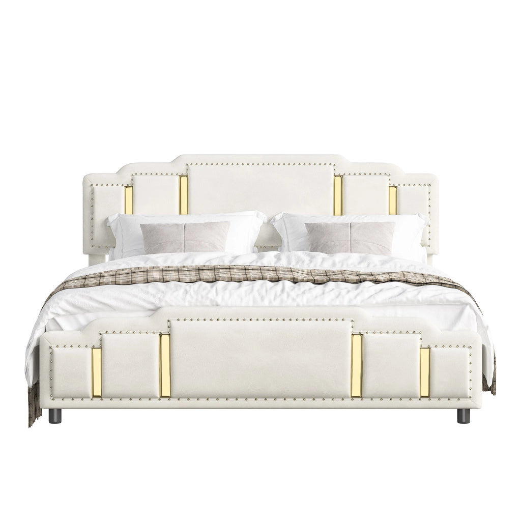 Letto 140x200 cm con contenitore idraulico e LED in velluto beige