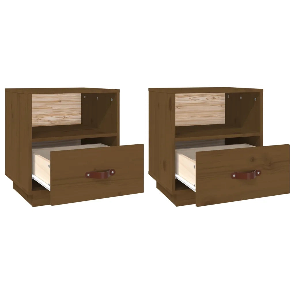 Set di 2 Comodini | Armadio da Notte | Mobiletto da notte ambra 40x34x45 cm in Legno Massello di Pino