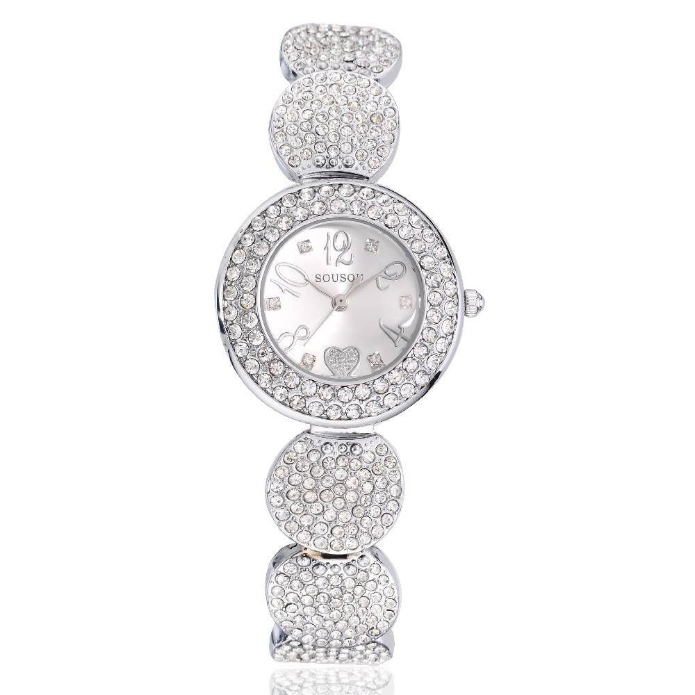 Trade Shop - Orologio Polso Donna Sousou S6097 Cuore Brillantini Movimento Al Quarzo Silver -
