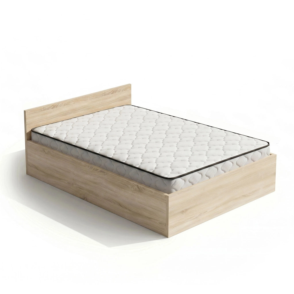Letto con contenitore 120x200 cm rete sollevabile in metallo e materasso a molle Rovere Sonoma