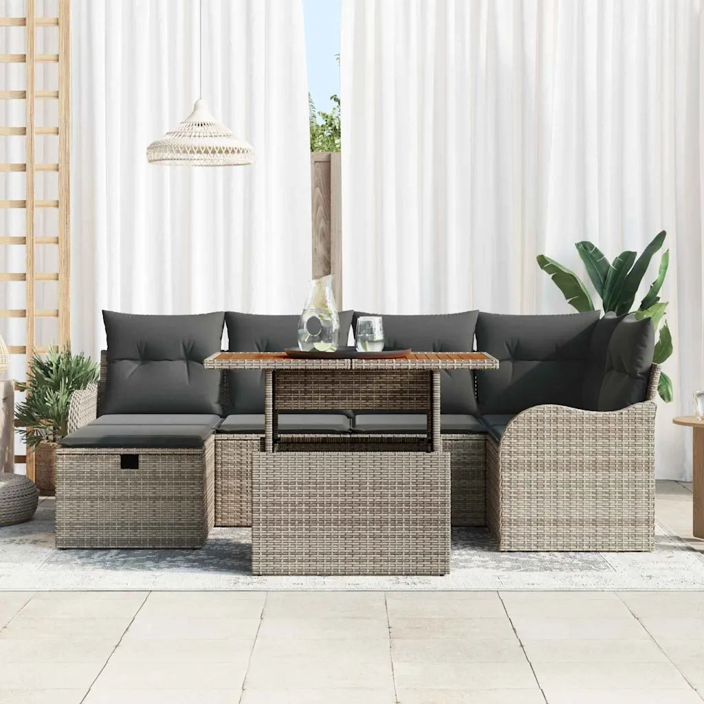 Set Divano da Giardino 7 pcs Grigio polyrattan