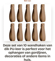Wandhaken in PU-leer, 10 pezzi, con ophangriem, facile installazione, resistenza fino a 10 kg, ideali per soggiorno e camera da letto.