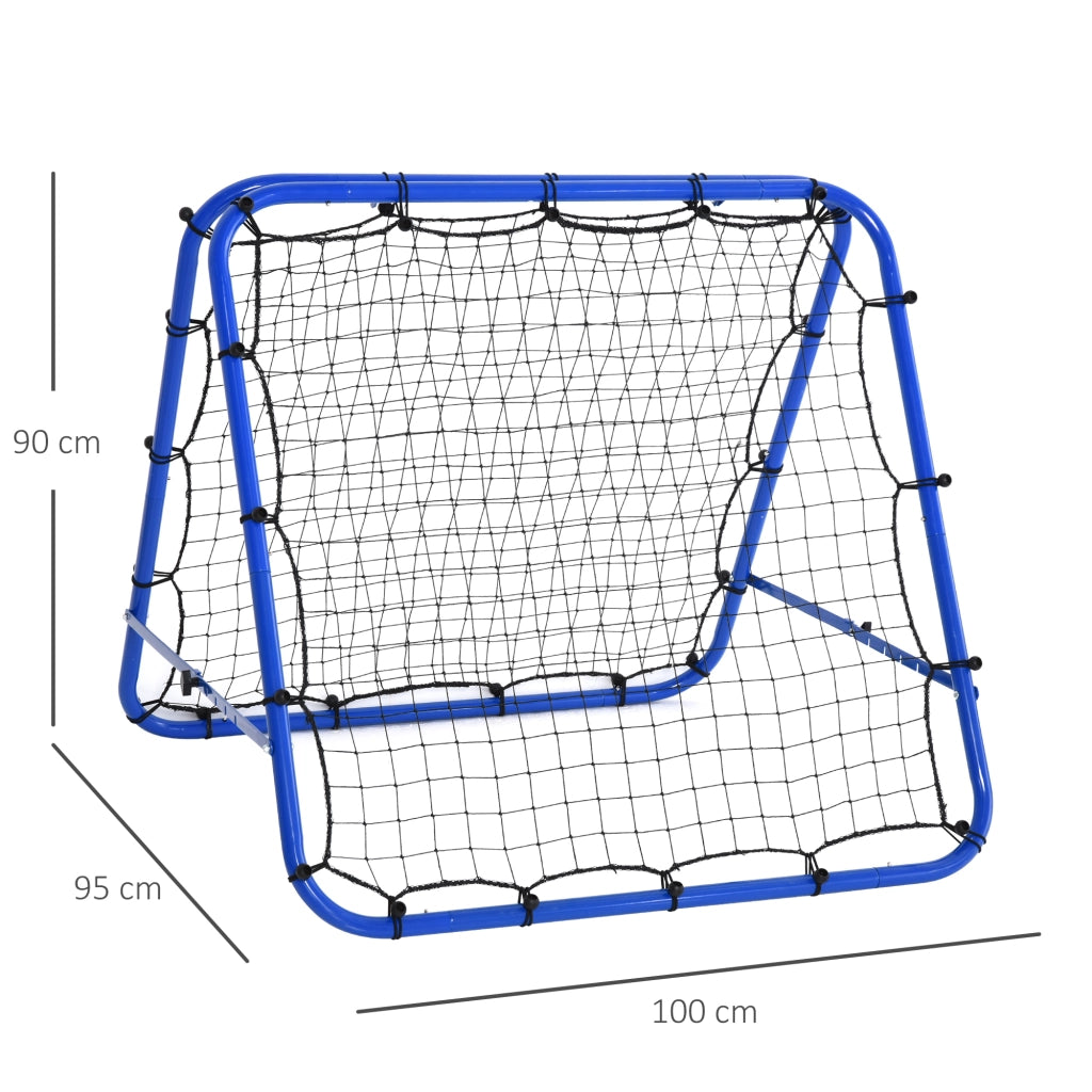 EasyComfort Rete da Calcio Rebounder Pieghevole con Angolo Regolabile e Picchetti, 100x95x90 cm, Blu