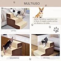 Scala per Cani e Cuccioli a 3 Gradini Rimovibili e Antiscivolo, Beige e Marrone, 54x40x39cm