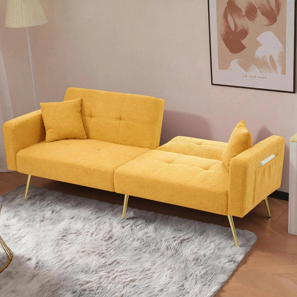 Divano letto angolare - Xylo - Piedi dorati con cuscini e tasche laterali