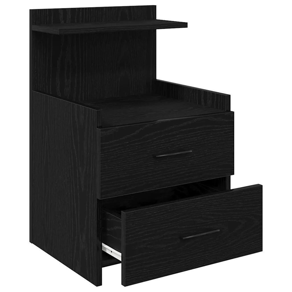 Comodino con 2 Cassetti-Tavolino da notte Nero 40x36,5x62 cm
