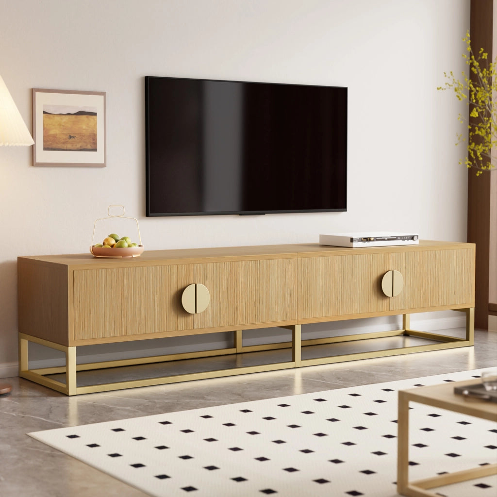 Mobile TV con 4 Ante e Cerniere Soft-Close; Finitura Effetto Legno e Dettagli Dorati; in MDF e Truciolare; 180??40??40 cm