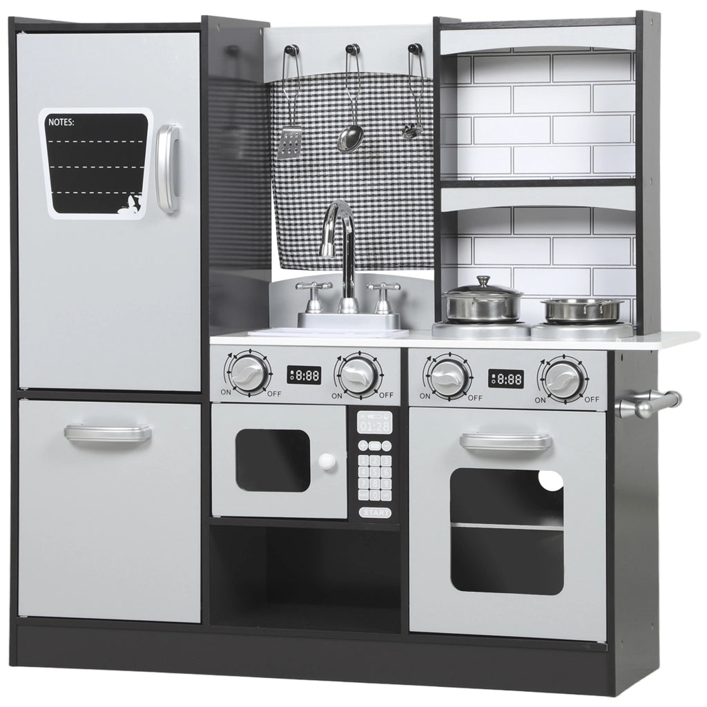 Cucina Giocattolo per Bambini 3-8 Anni in Legno con Accessori, Frigo, Lavandino e Manopole con Suoni, Marrone