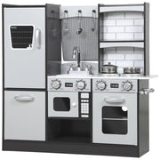 Cucina Giocattolo per Bambini 3-8 Anni in Legno con Accessori, Frigo, Lavandino e Manopole con Suoni, Marrone