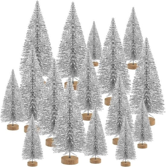 Mini alberi di Natale in metallo argentato, 48 pezzi, per decorazione di Natale, diorama e modelli, piccole dimensioni.