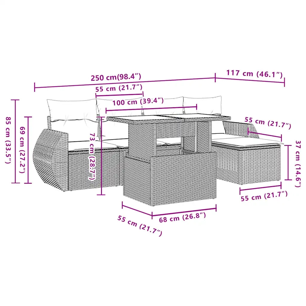 vidaXL Set Divano da Giardino 6pz con Cuscini Grigio Chiaro Polyrattan
