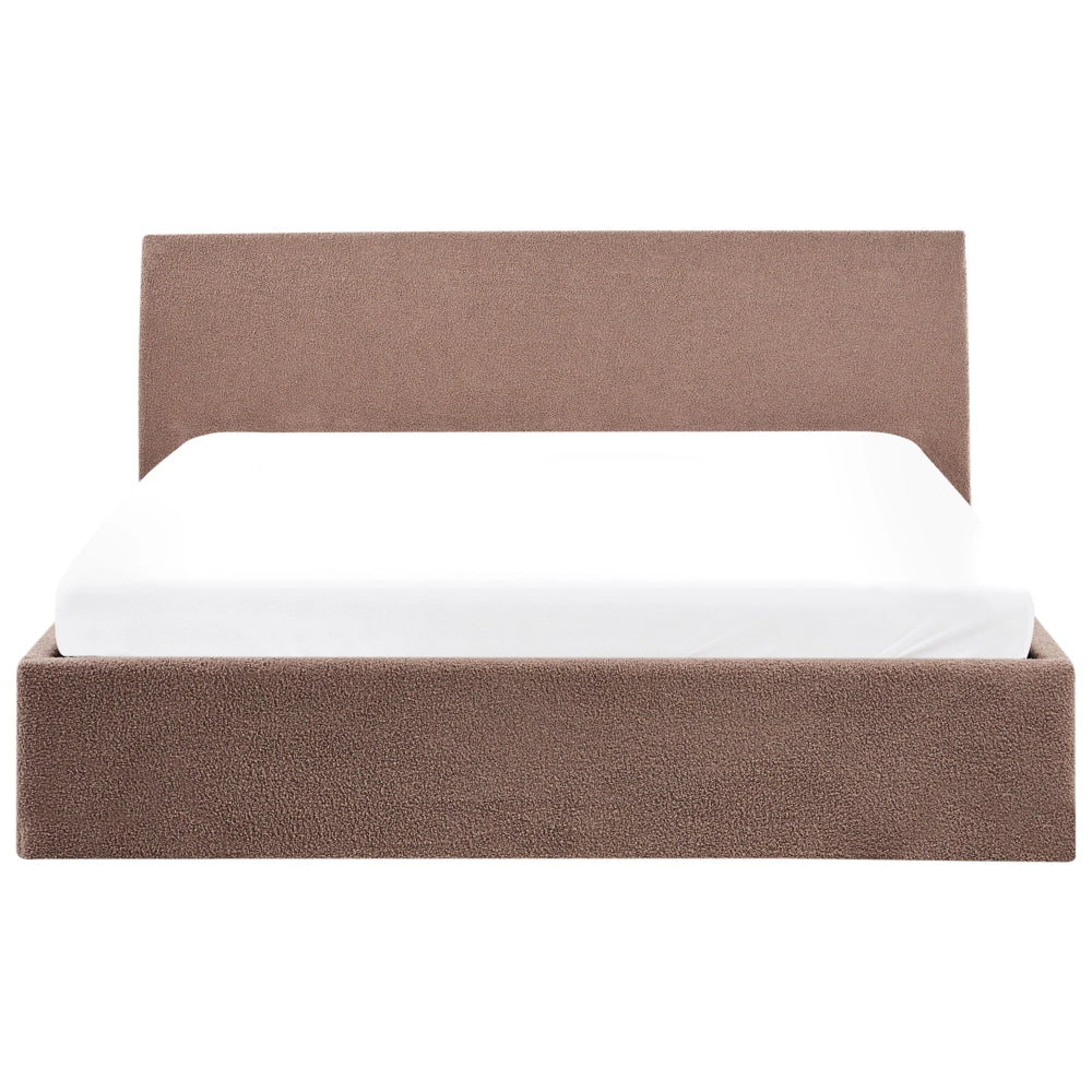 Letto matrimoniale bouclé marrone 180 x 200 cm con contenitore rialzato con testiera