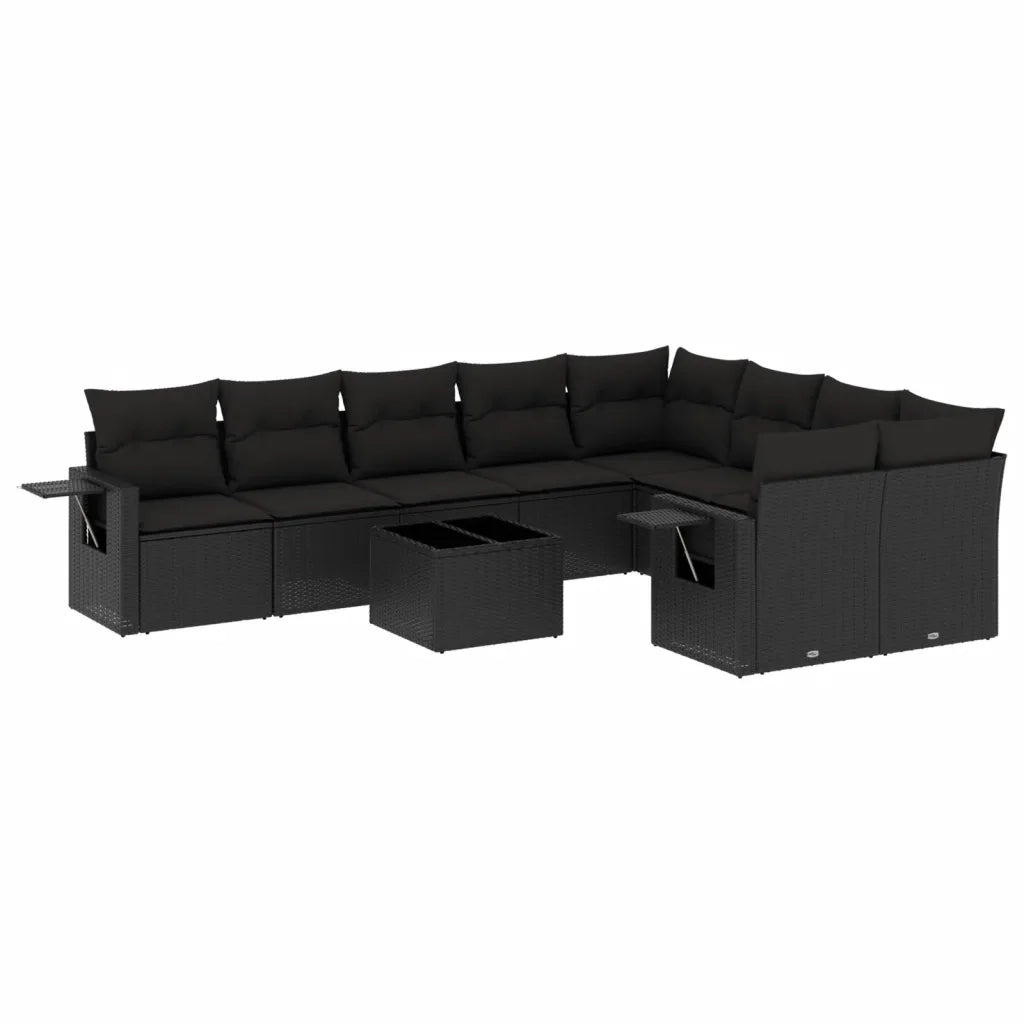 Set Divani da Giardino 10pz con Cuscini in Polyrattan Nero 3220644