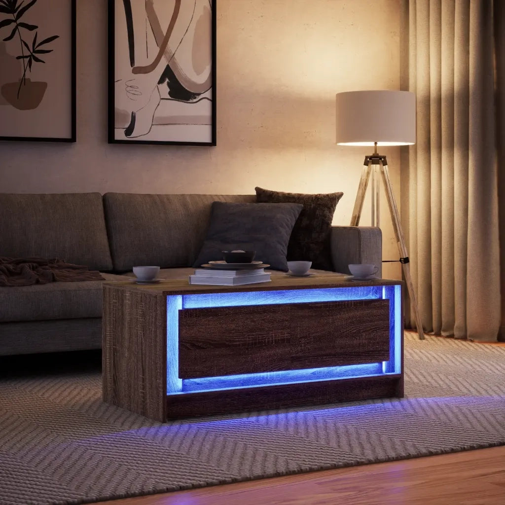 Tavolino da Salotto con Luci LED Rovere Marrone in Truciolato