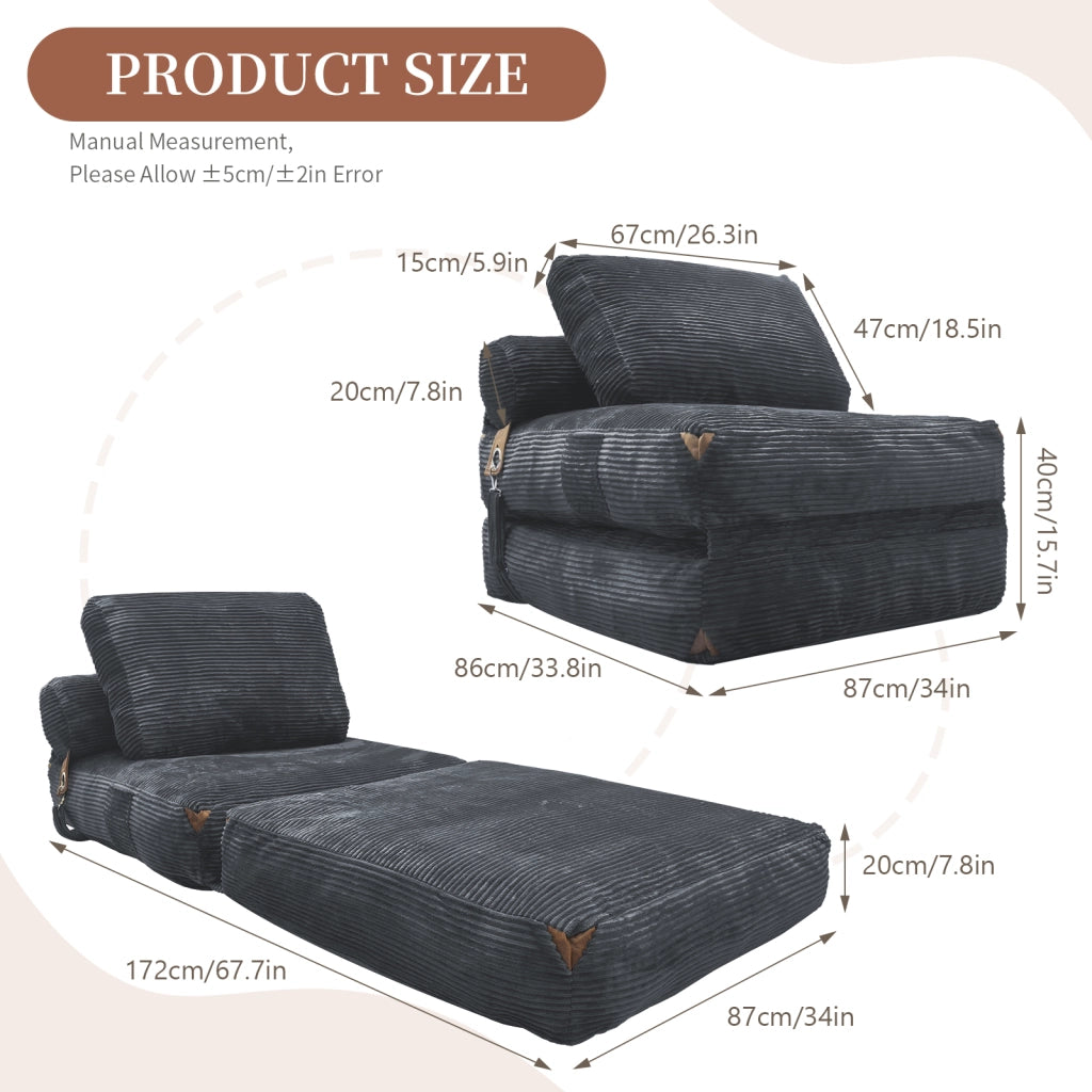 Divano letto monoposto pieghevole in flanella grigio con design compatto per piccoli spazi e relax quotidiano