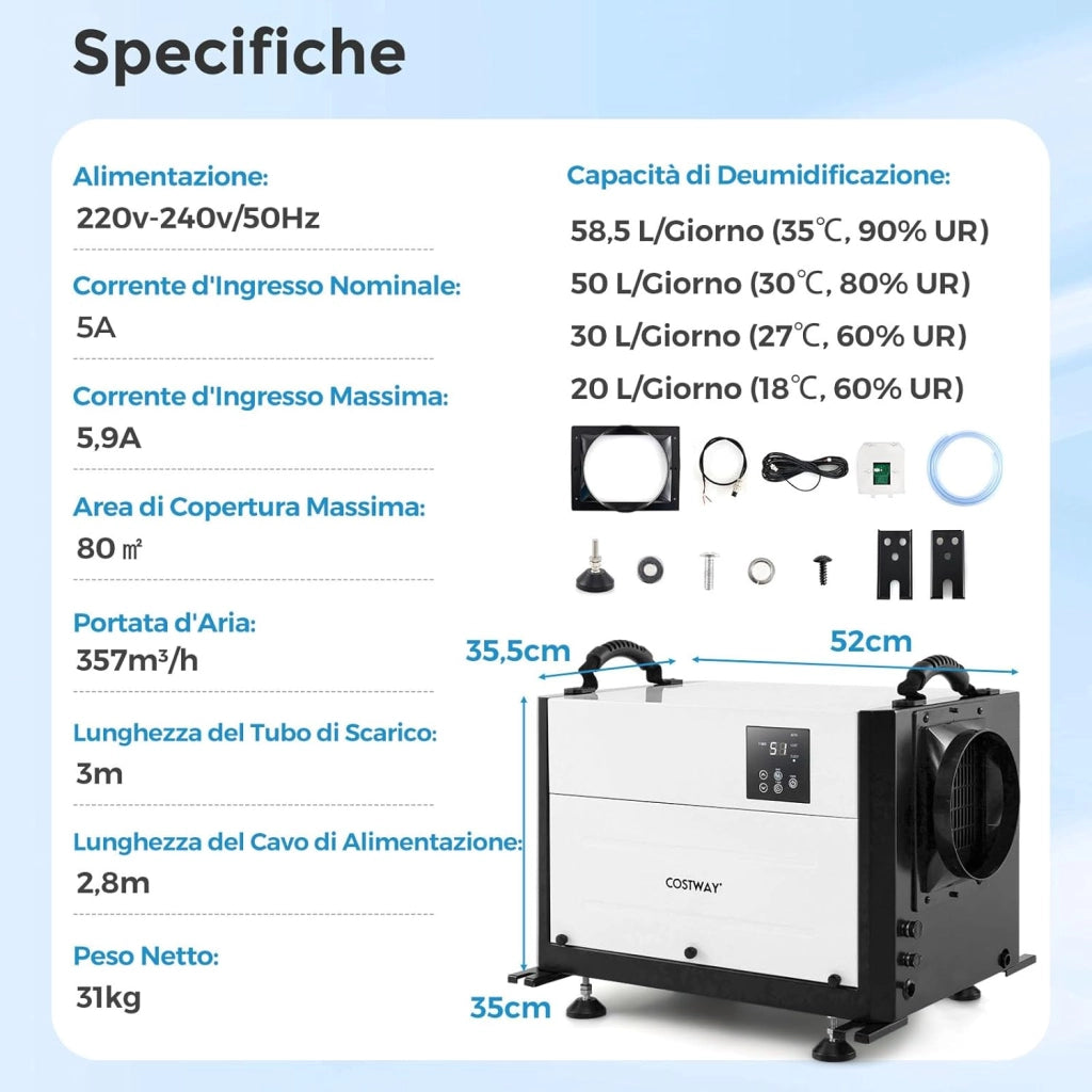 58,5/73,5 L Deumidificatore Commerciale, Deumidificatore Industriale con 3 Modalità e Timer 24H, Sbrinamento Automatico per Cantina Magazzino (58,5 L/giorno Nero)