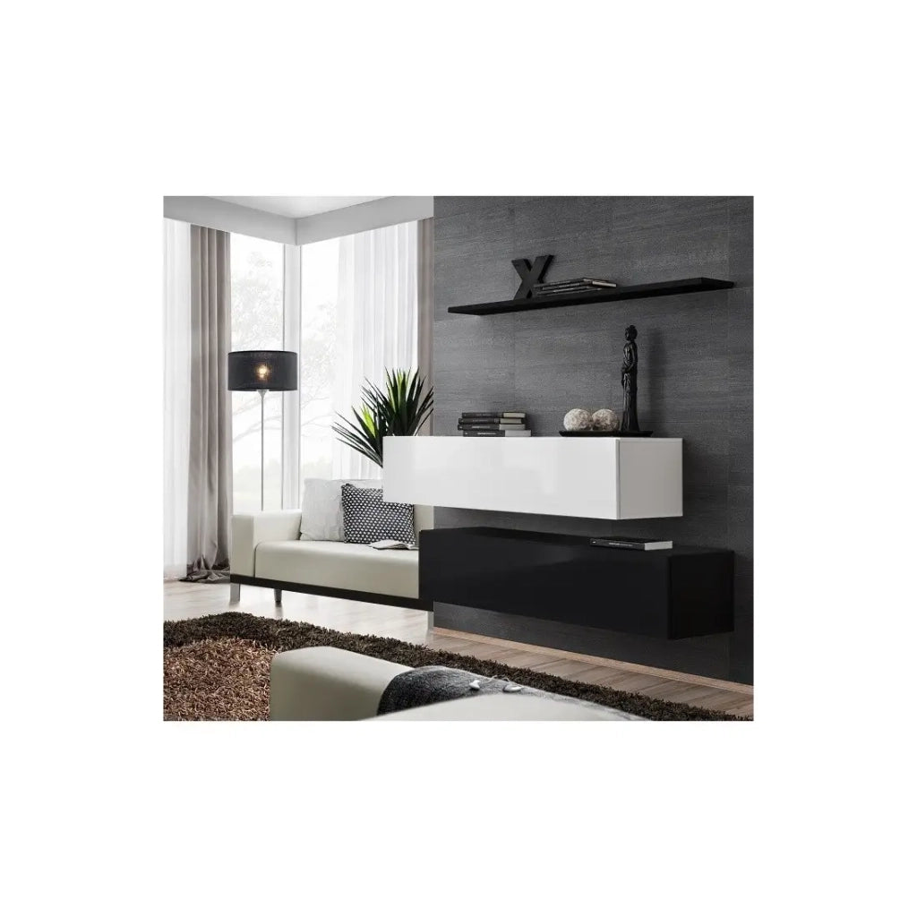 Set di mobili da soggiorno SWITCH SBII design, colori nero e bianco lucido.