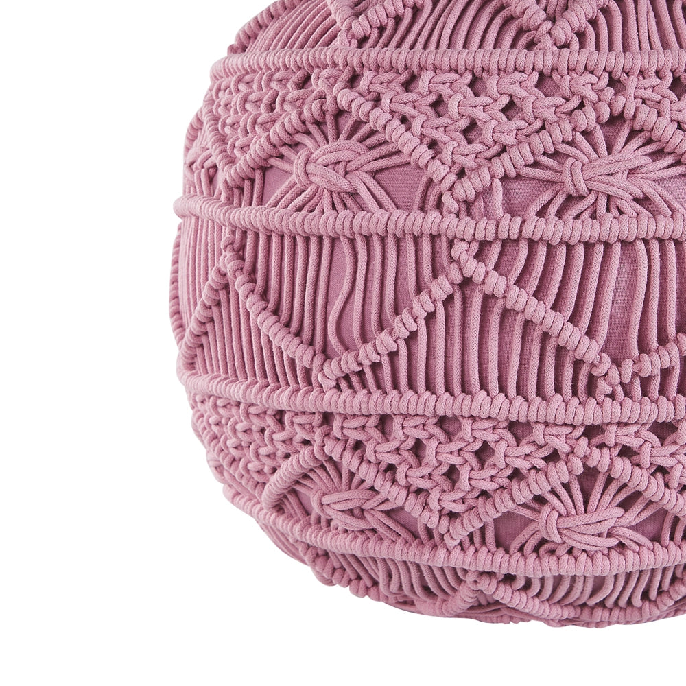 Pouf lavorato a maglia Poggiapiedi rotondo intrecciato all'uncinetto in cotone rosa