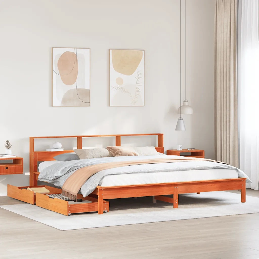 Letto Libreria senza Materasso Marrone Cera 180x200 cm in Pino