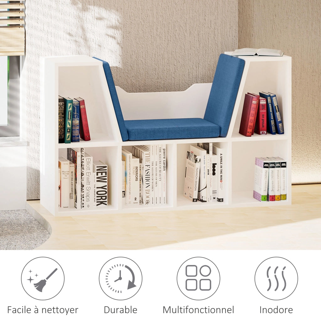 Libreria a cubi con panca ¨C zephmum ¨C blu, legno, 102x30x61 cm