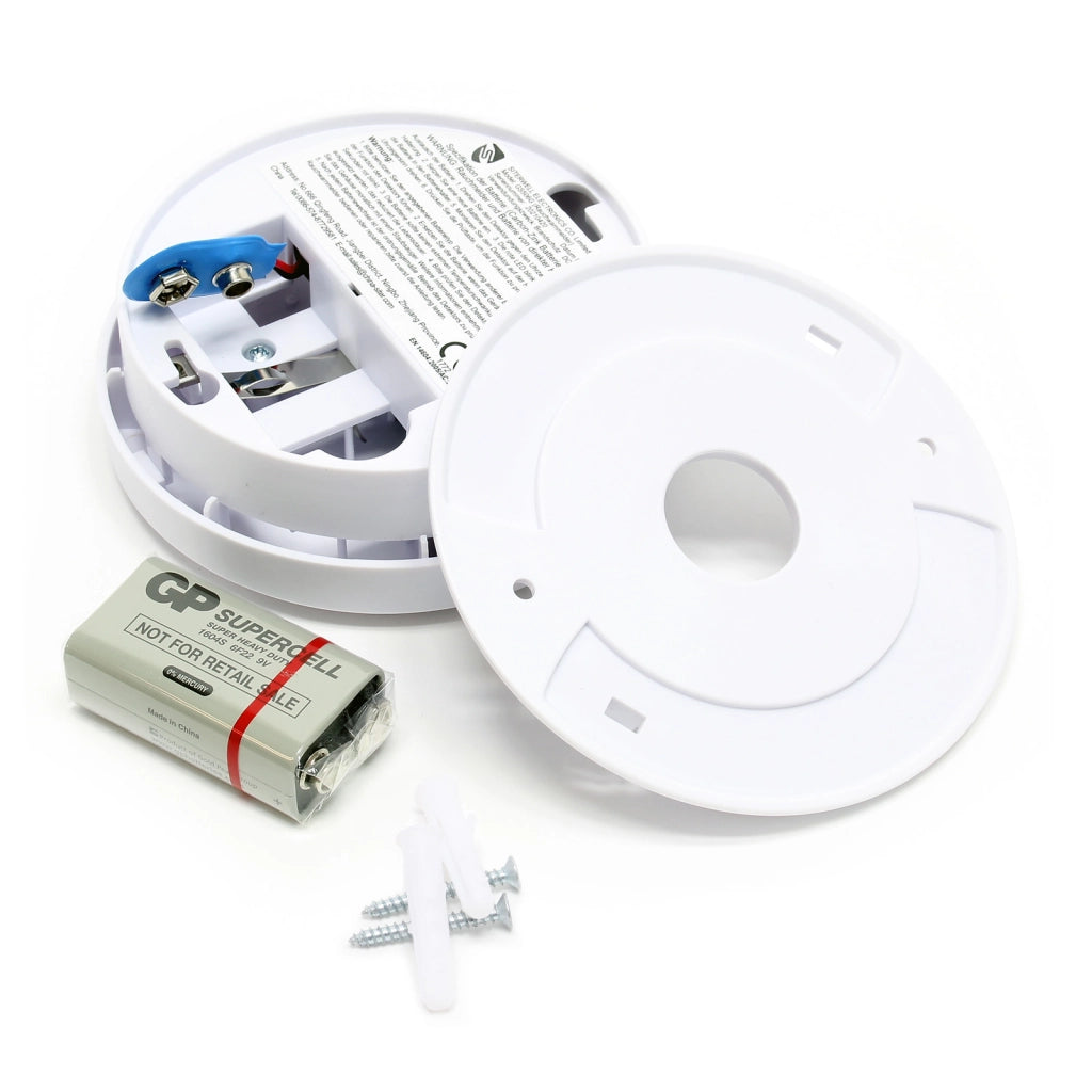 Rilevatore di fumo fotoelettrico con batteria 9V, 80 pz, Allarme Incendio 85dB, senza filo, DIN EN 14604